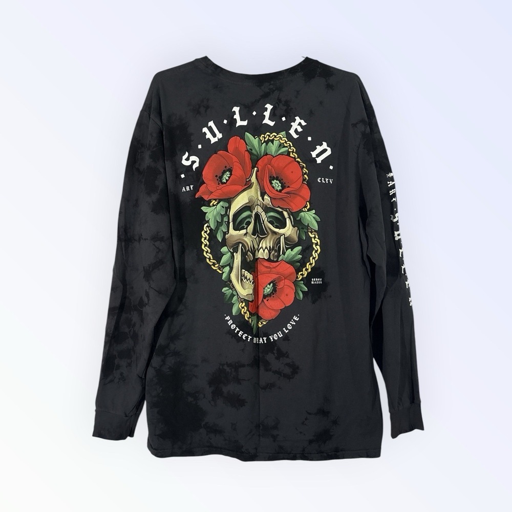 SULLEN‎ LONG SLEEVE SHIRT MENS 2X BLACK SKULLS & ROSES